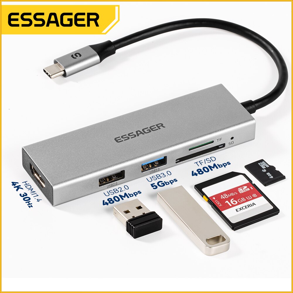 Essager 5 in 1 USB C HUB HDMI- - đánh giá và giá Usb Hub Type C